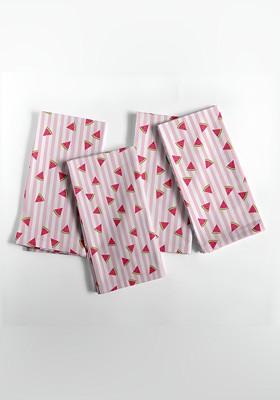 Pink And White 12 Pieces Printed Cotton Reusable And Disposable Table Napkins