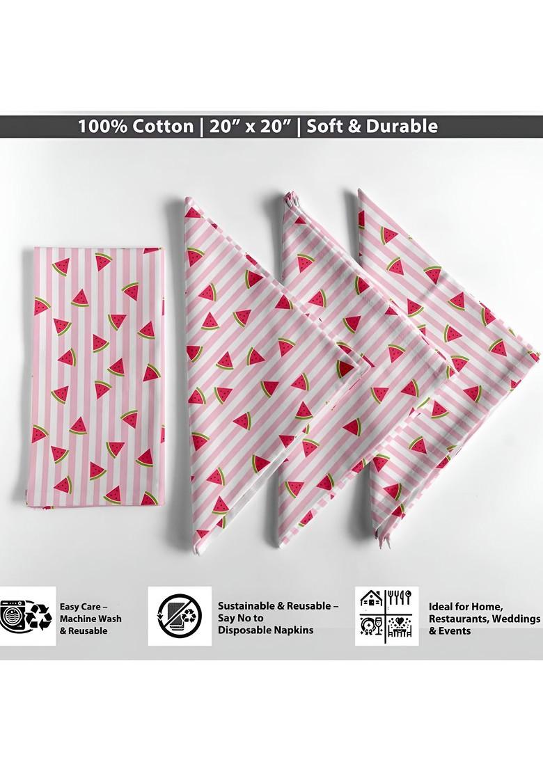 Pink And White 12 Pieces Printed Cotton Reusable And Disposable Table Napkins