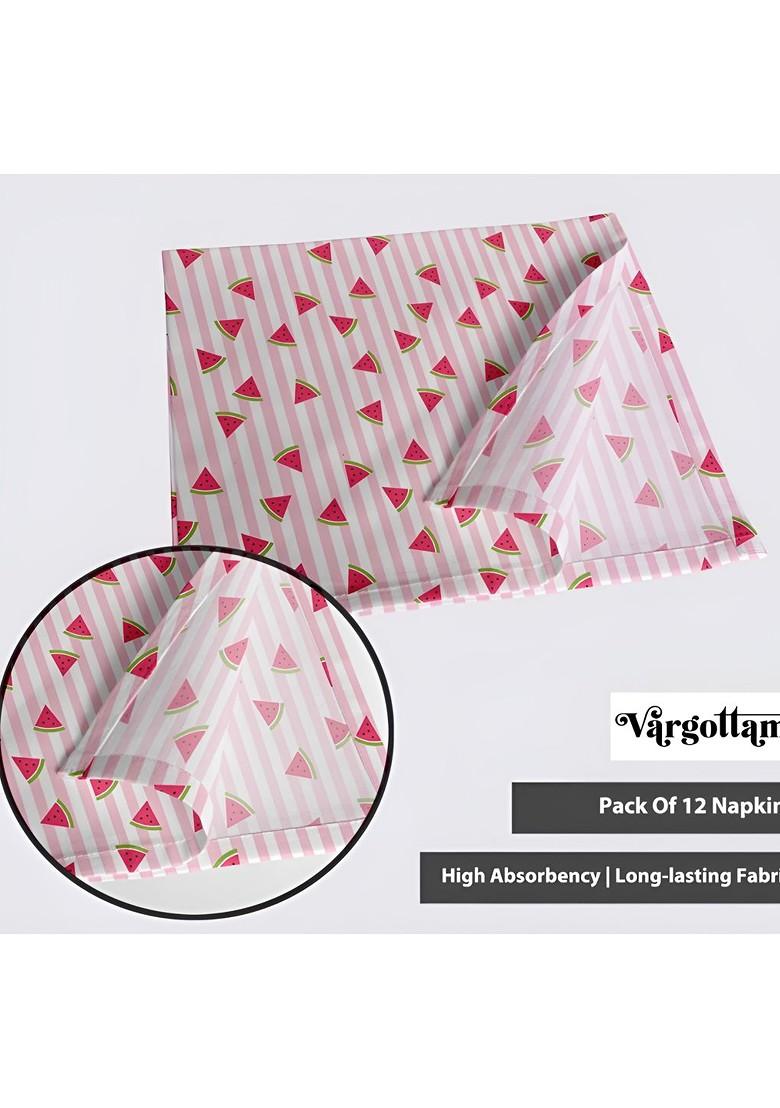 Pink And White 12 Pieces Printed Cotton Reusable And Disposable Table Napkins