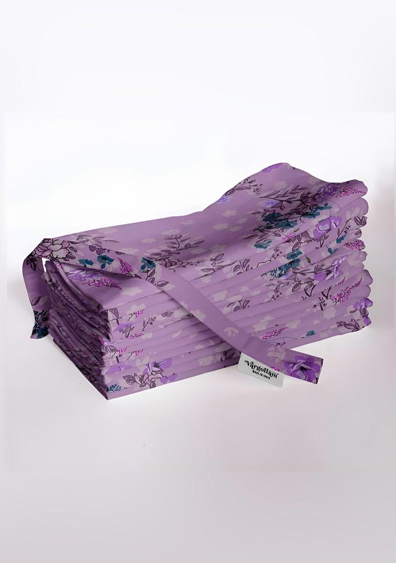 Lavender And Green 12 Pieces Printed Cotton Reusable And Disposable Table Napkins