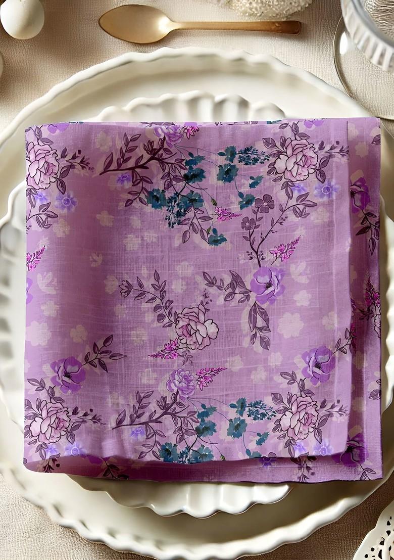 Lavender And Green 12 Pieces Printed Cotton Reusable And Disposable Table Napkins