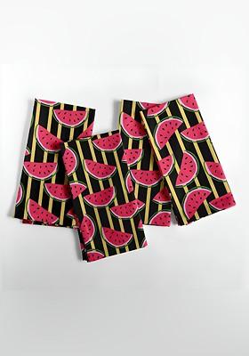 Black And Red 12 Pieces Printed Cotton Reusable And Disposable Table Napkins