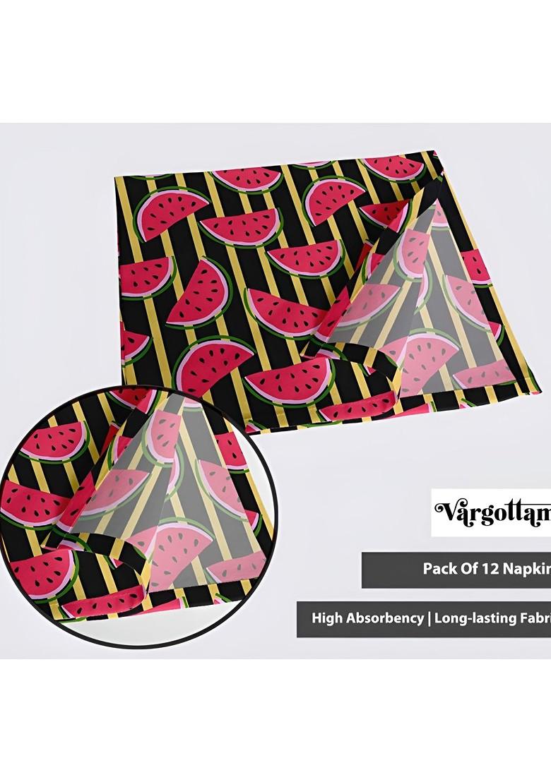 Black And Red 12 Pieces Printed Cotton Reusable And Disposable Table Napkins