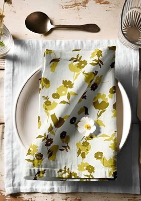 White And Green 12 Pieces Printed Cotton Table Napkin Set
