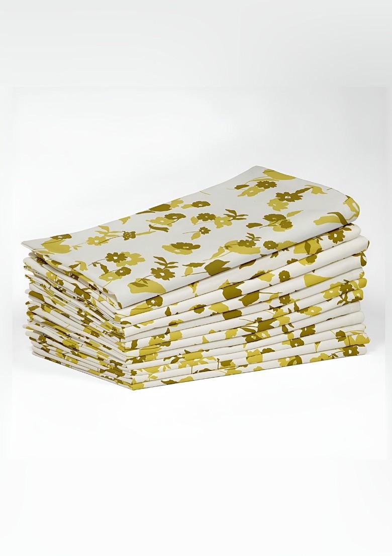 White And Green 12 Pieces Printed Cotton Table Napkin Set