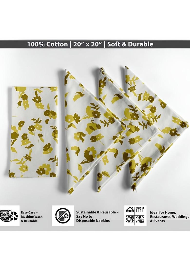 White And Green 12 Pieces Printed Cotton Table Napkin Set