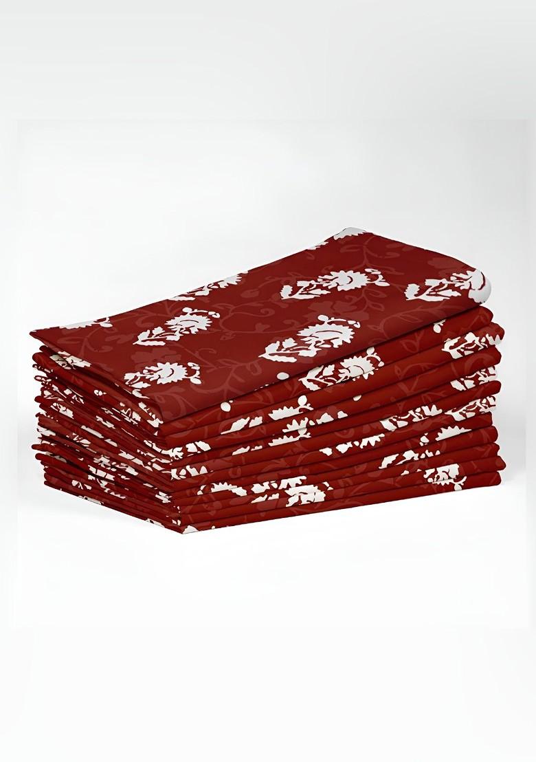 Red And White 12 Pieces Printed Cotton Reusable And Disposable Table Napkins