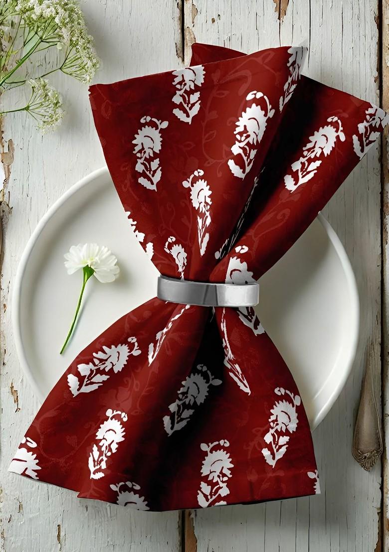 Red And White 12 Pieces Printed Cotton Reusable And Disposable Table Napkins