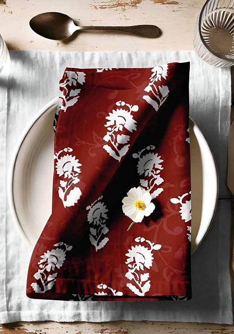 Red And White 12 Pieces Printed Cotton Reusable And Disposable Table Napkins