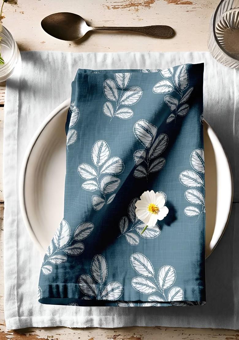 Blue And White 12 Pieces Printed Cotton Reusable And Disposable Table Napkins