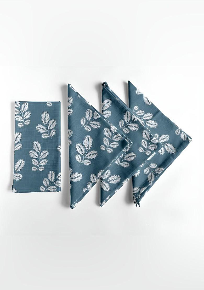 Blue And White 12 Pieces Printed Cotton Reusable And Disposable Table Napkins