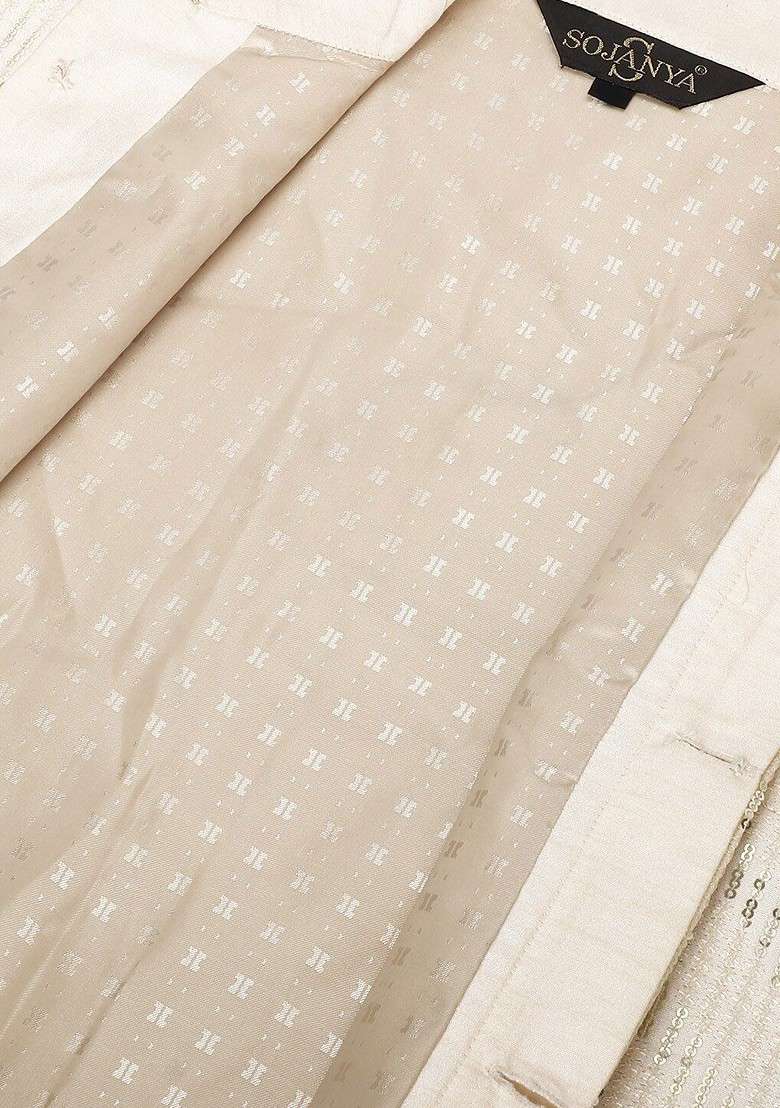 Cream Embellished Silk Blend Nehru Jackets For Men - Indya
