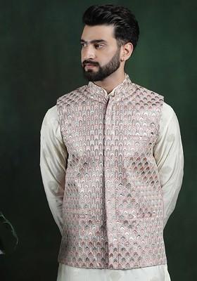 Lavender Woven Poly Blend Nehru Jackets For Men