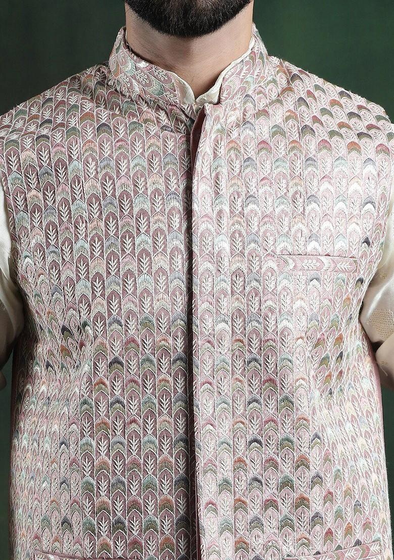 Lavender Woven Poly Blend Nehru Jackets For Men