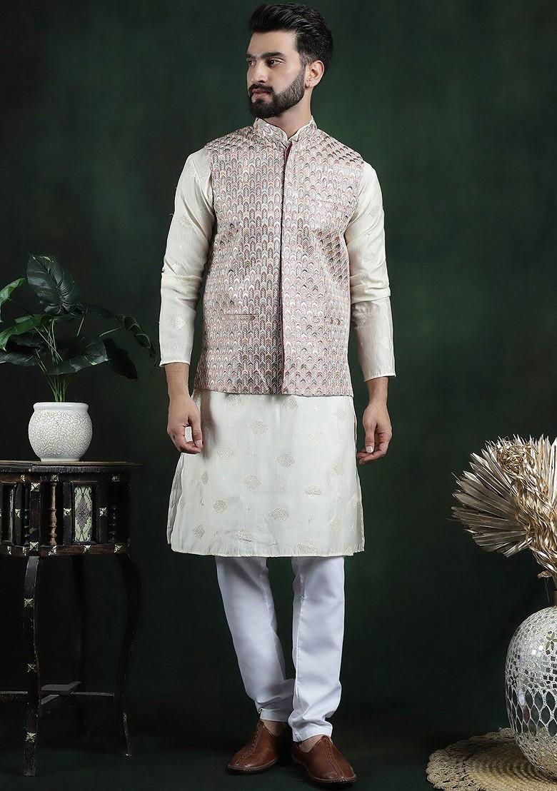 Lavender Woven Poly Blend Nehru Jackets For Men