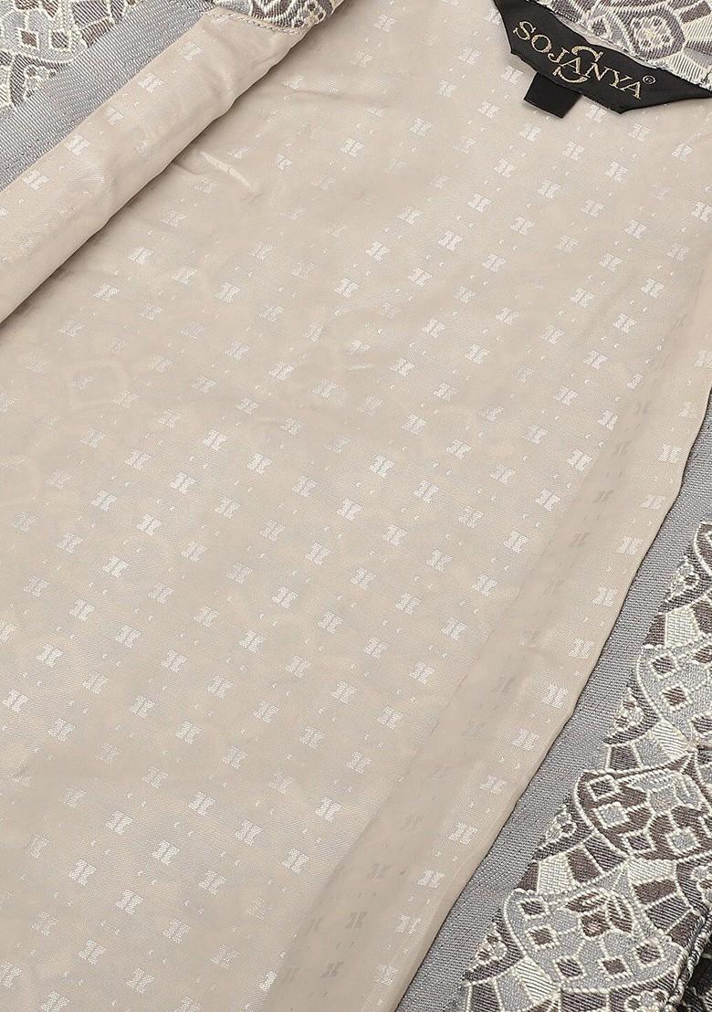Grey Ethnic Motifs Poly Blend Nehru Jackets For Men