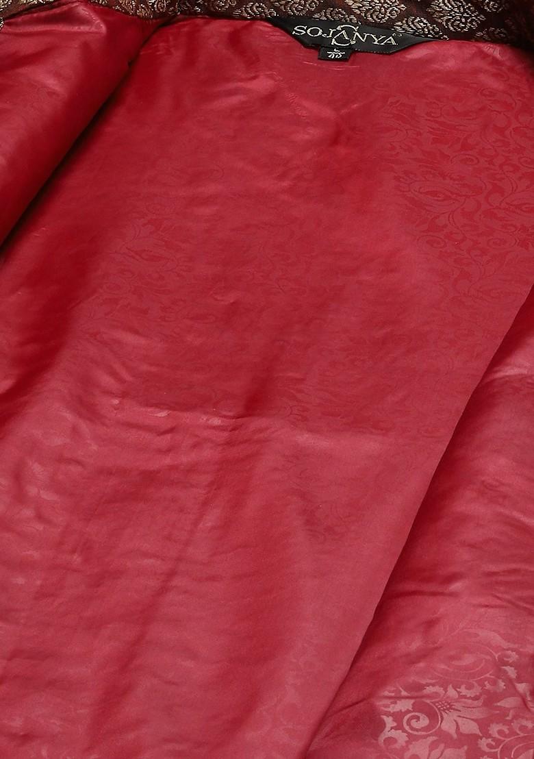 Maroon Woven Poly Blend Nehru Jackets For Men