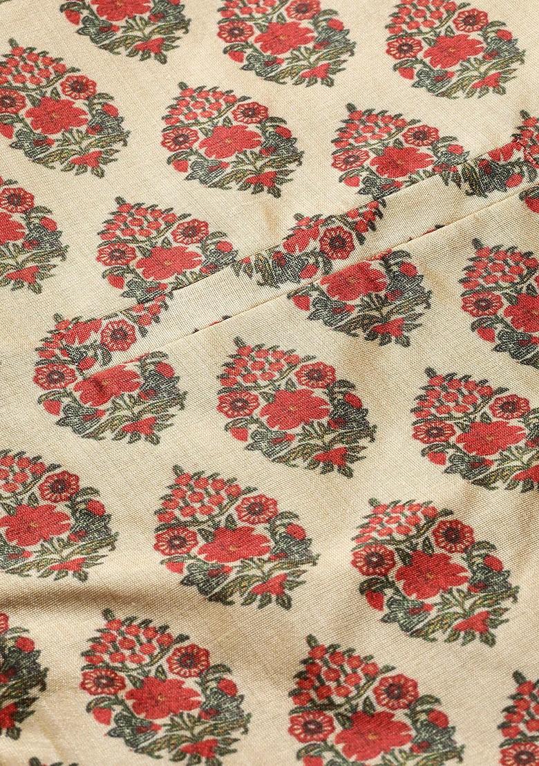 Red Printed Poly Blend Nehru Jackets For Men