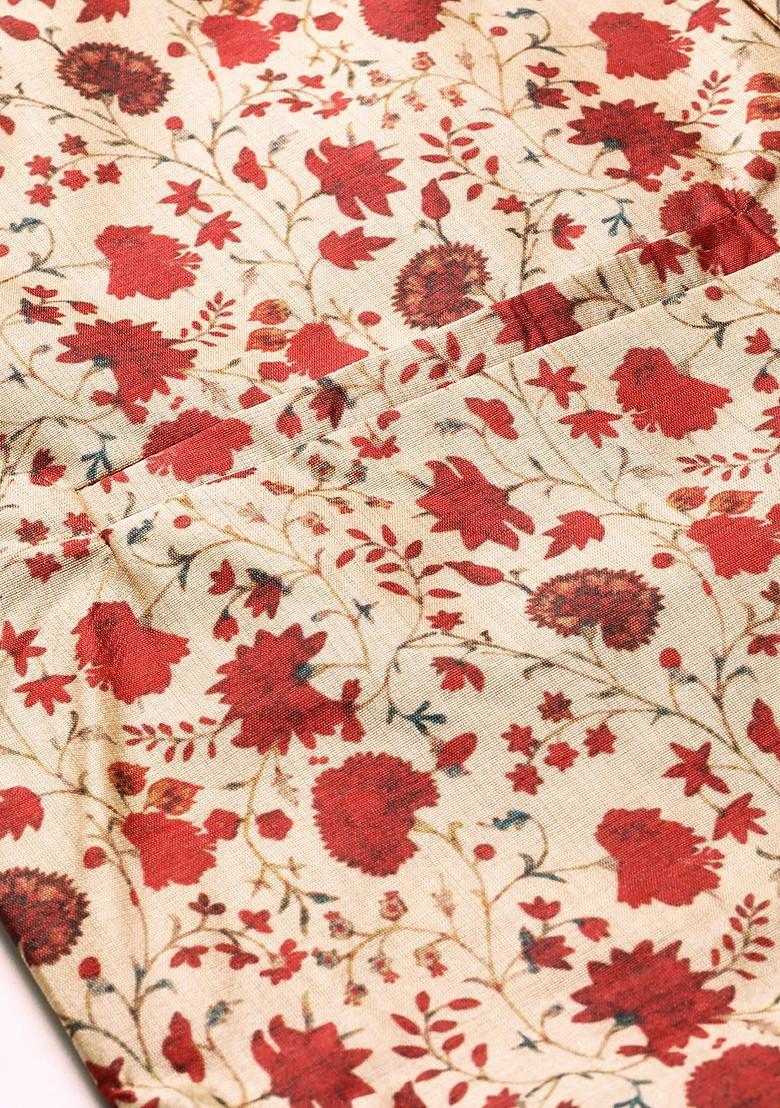 Red Printed Poly Blend Nehru Jackets For Men