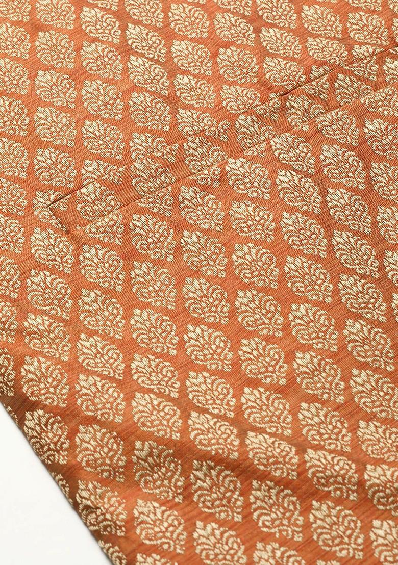 Orange Woven Silk Nehru Jackets For Men