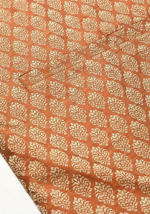 Orange Woven Silk Nehru Jackets For Men