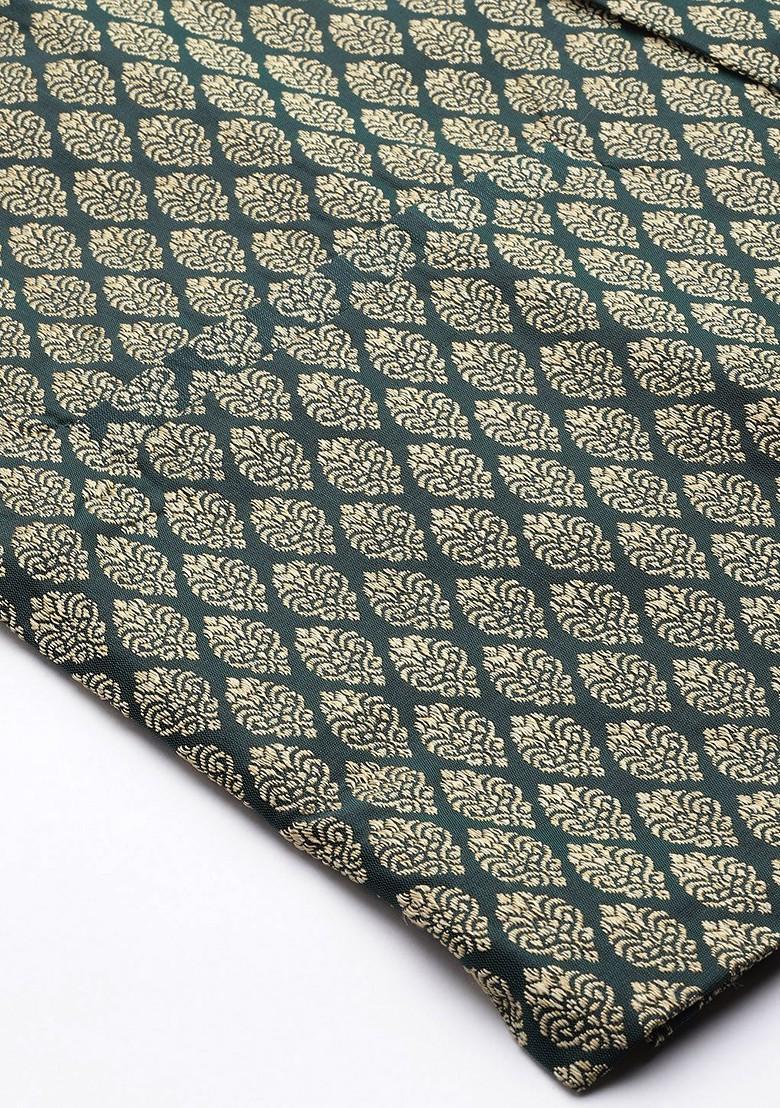 Green Woven Silk Nehru Jackets For Men