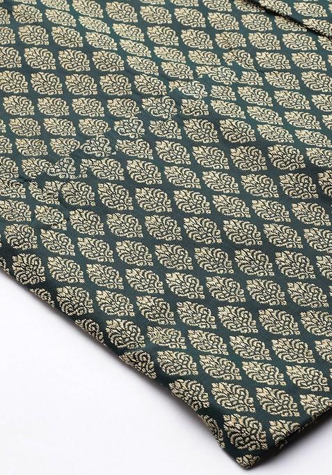 Green Woven Silk Nehru Jackets For Men