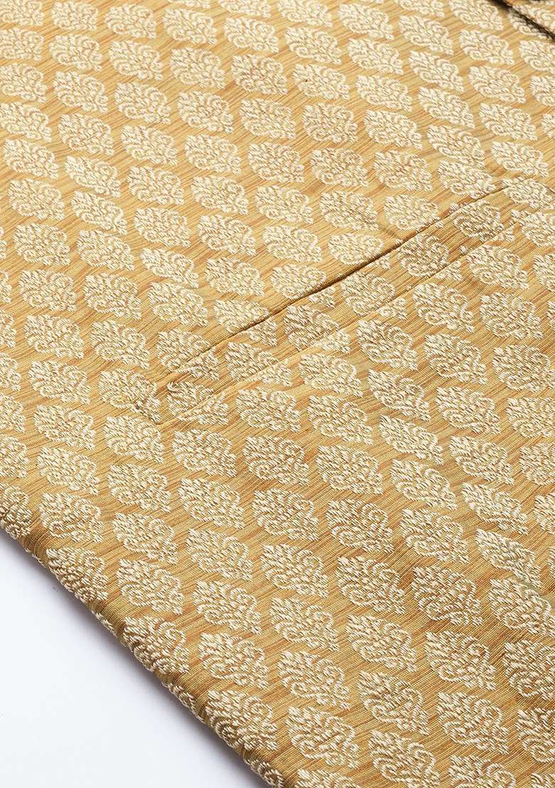 Mustard Solid Silk Blend Nehru Jackets For Men - Indya