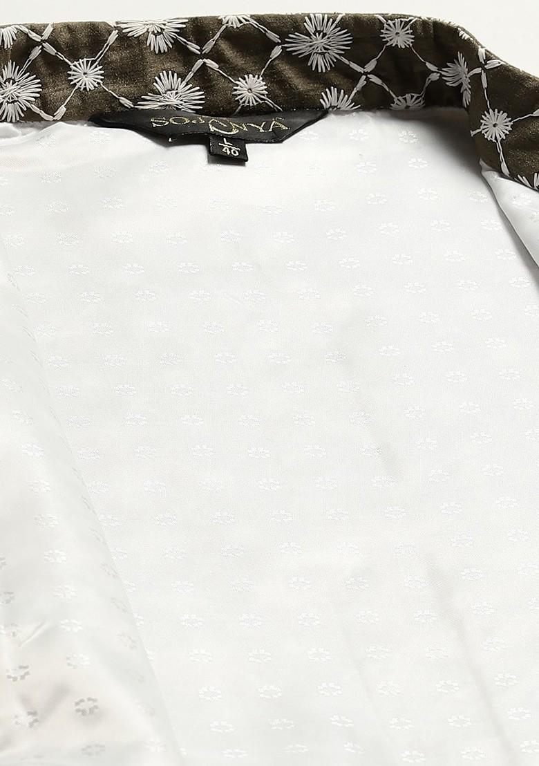 Taupe Brown Woven Poly Blend Nehru Jackets For Men