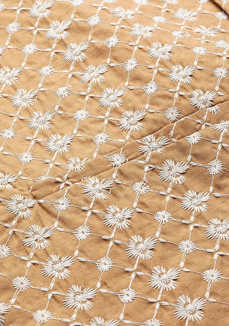 Beige Embroidered Poly Blend Nehru Jackets For Men