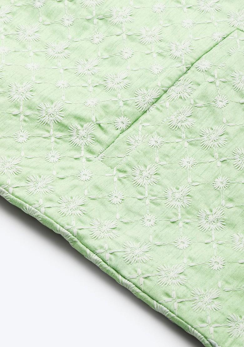 Green Embroidered Poly Blend Nehru Jackets For Men