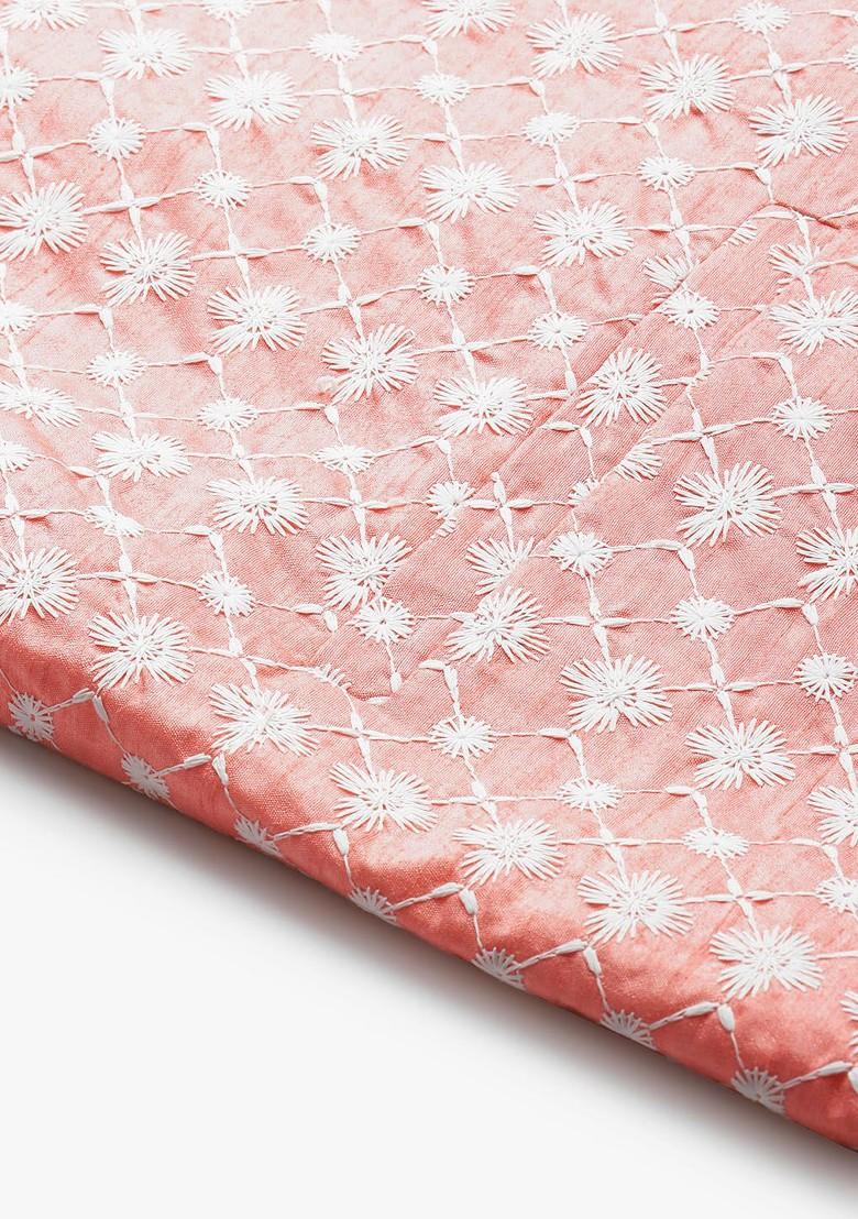 Peach Embroidered Poly Blend Nehru Jackets For Men