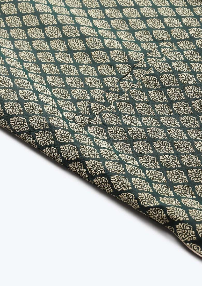 Green Woven Silk Nehru Jackets For Men