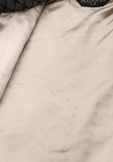 Green Woven Silk Nehru Jackets For Men