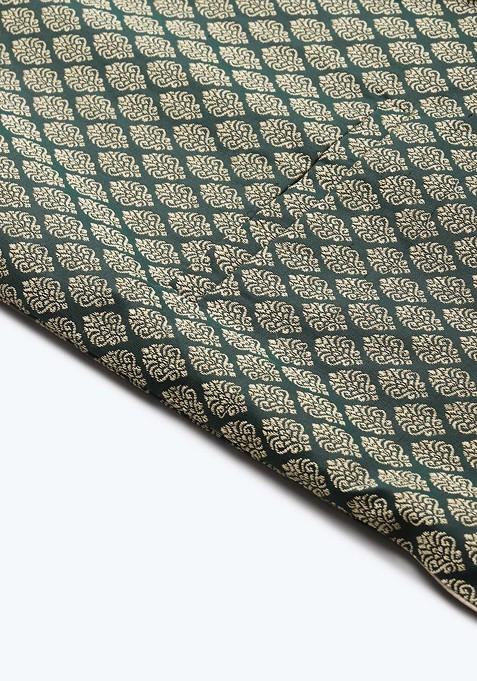 Green Woven Silk Nehru Jackets For Men