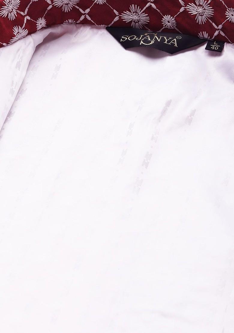 Maroon Embroidered Poly Blend Nehru Jackets For Men