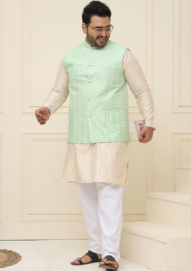 Green Embroidered Poly Blend Nehru Jackets For Men