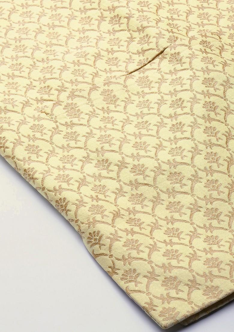 Lime Green Ethnic Motifs Poly Blend Nehru Jackets For Men