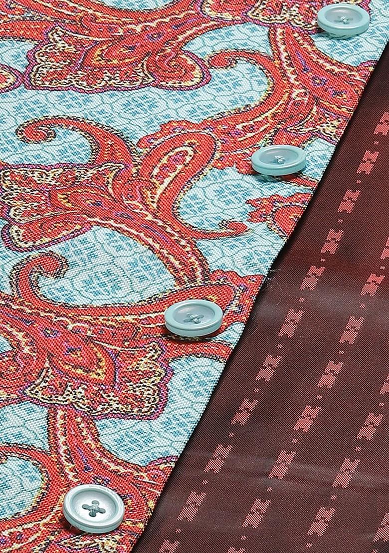 Blue Ethnic Motifs Cotton Nehru Jackets For Men