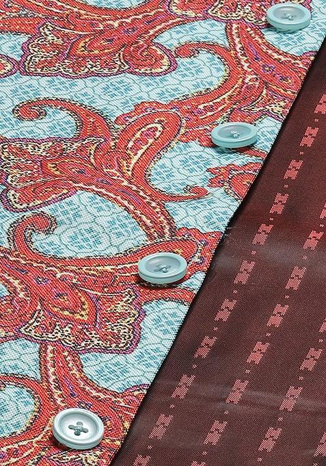 Blue Ethnic Motifs Cotton Nehru Jackets For Men