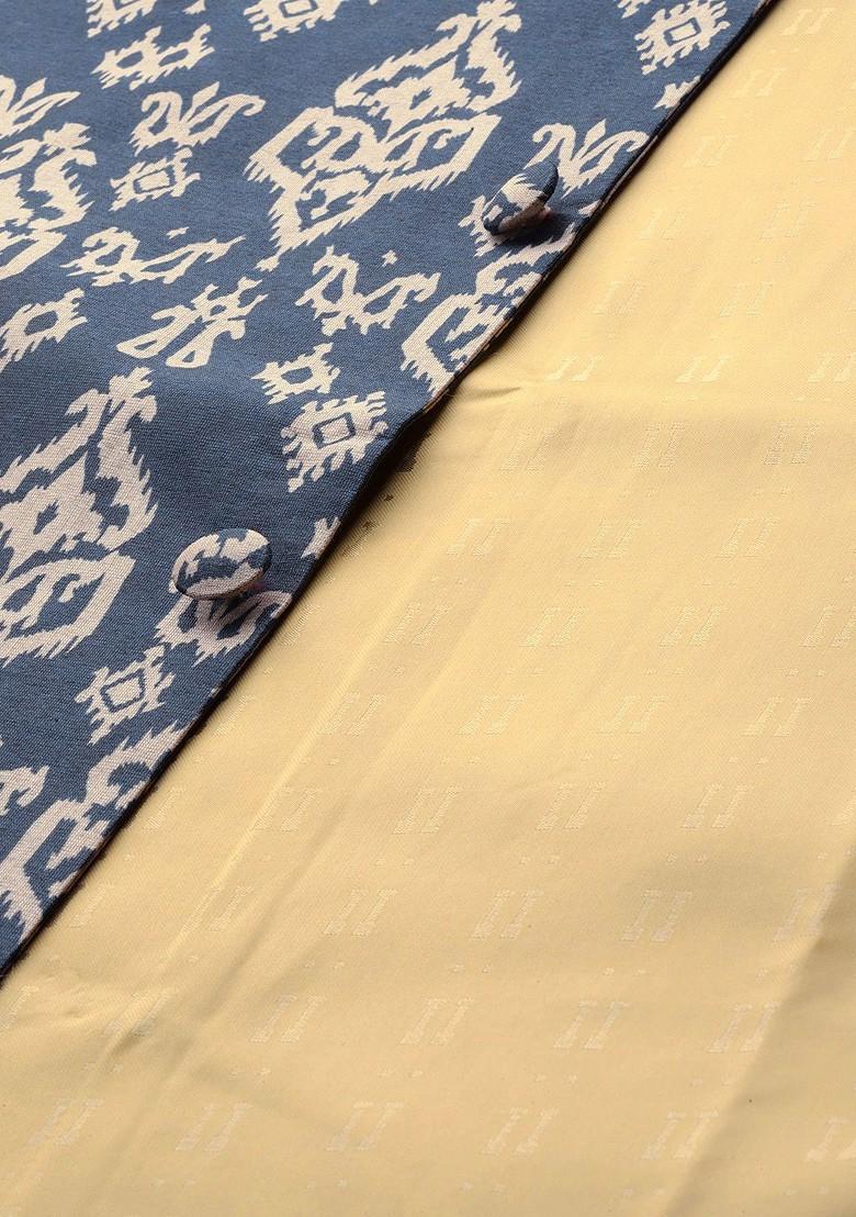 Navy Blue Ethnic Motifs Silk Nehru Jackets For Men