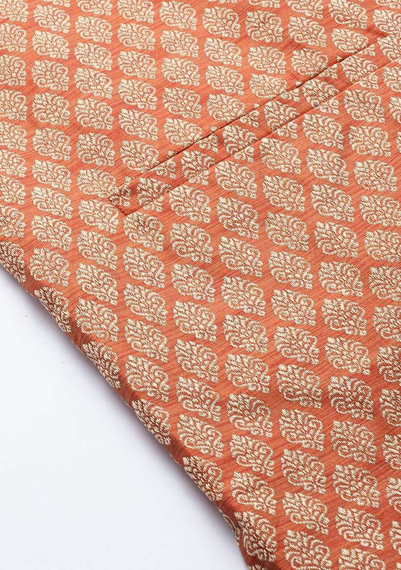 Orange Solid Silk Blend Nehru Jackets For Men - Indya