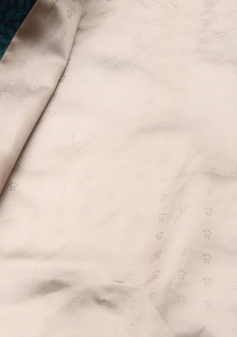 Teal Blue Woven Silk Nehru Jackets For Men