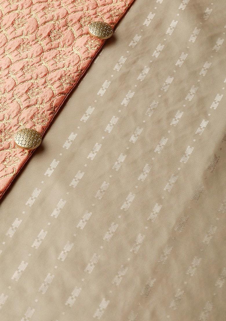 Peach Woven Poly Blend Nehru Jackets For Men