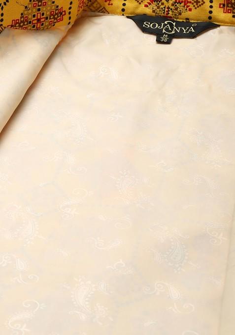 Yellow Ethnic Motifs Poly Blend Nehru Jackets For Men