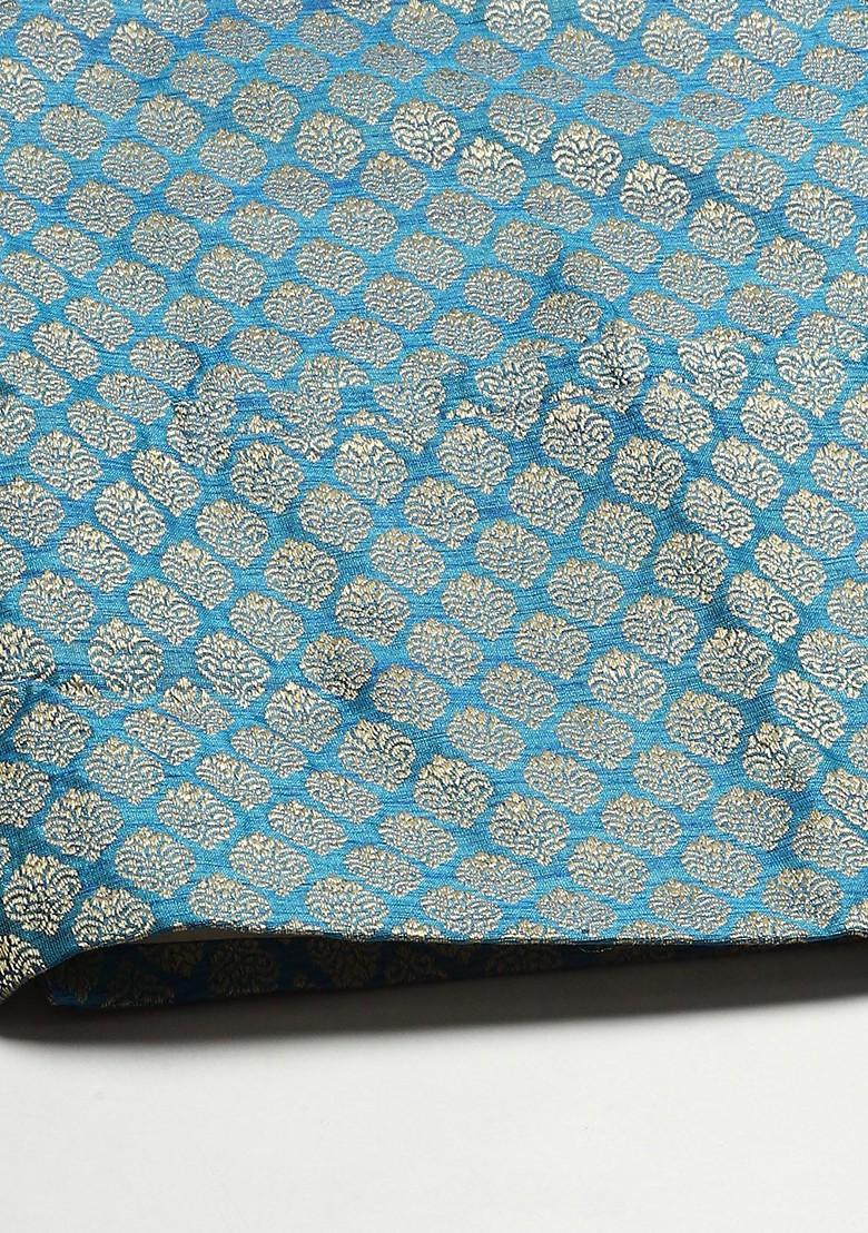 Blue Woven Jacquard Nehru Jackets For Men
