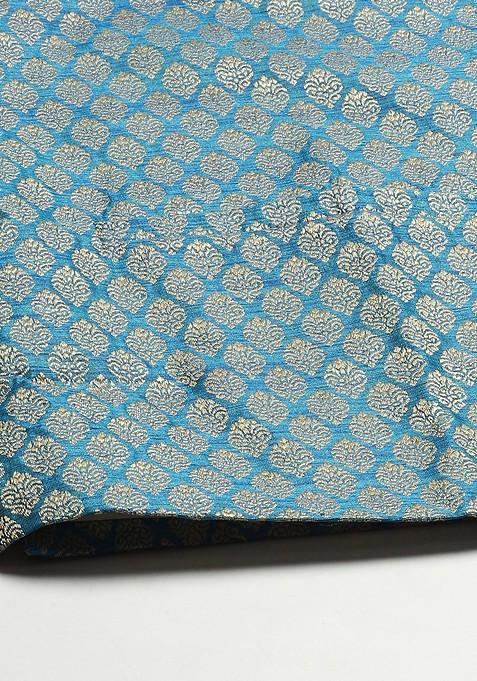 Blue Woven Jacquard Nehru Jackets For Men