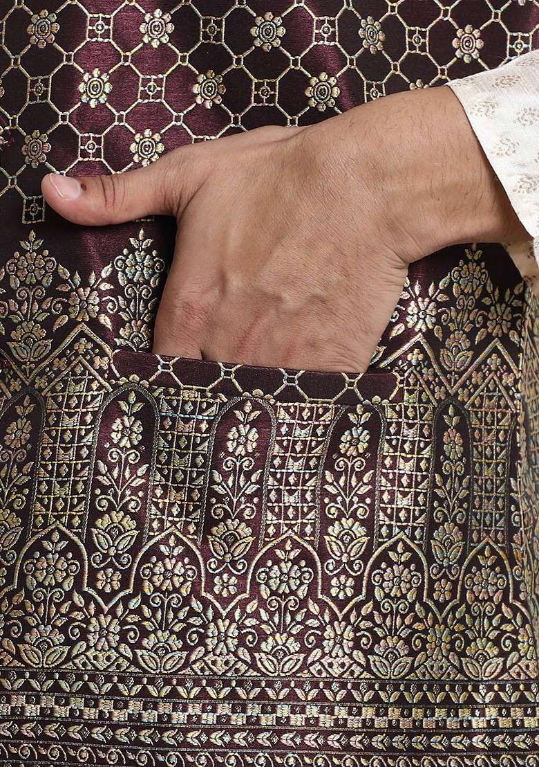 Purple Embroidered Poly Blend Nehru Jackets For Men - Indya