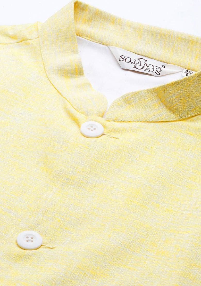 Yellow Woven Poly Blend Nehru Jackets For Men