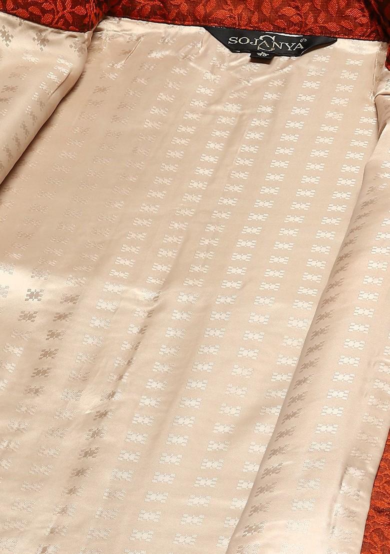 Orange Woven Jacquard Nehru Jackets For Men